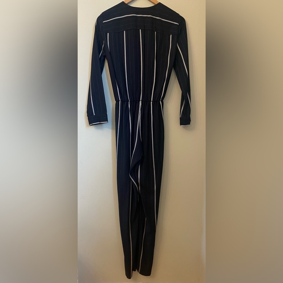 MAJE Panti V-neck Pinstriped Woven Jumpsuit In Marine Size 36 or Small - Picture 5 of 15